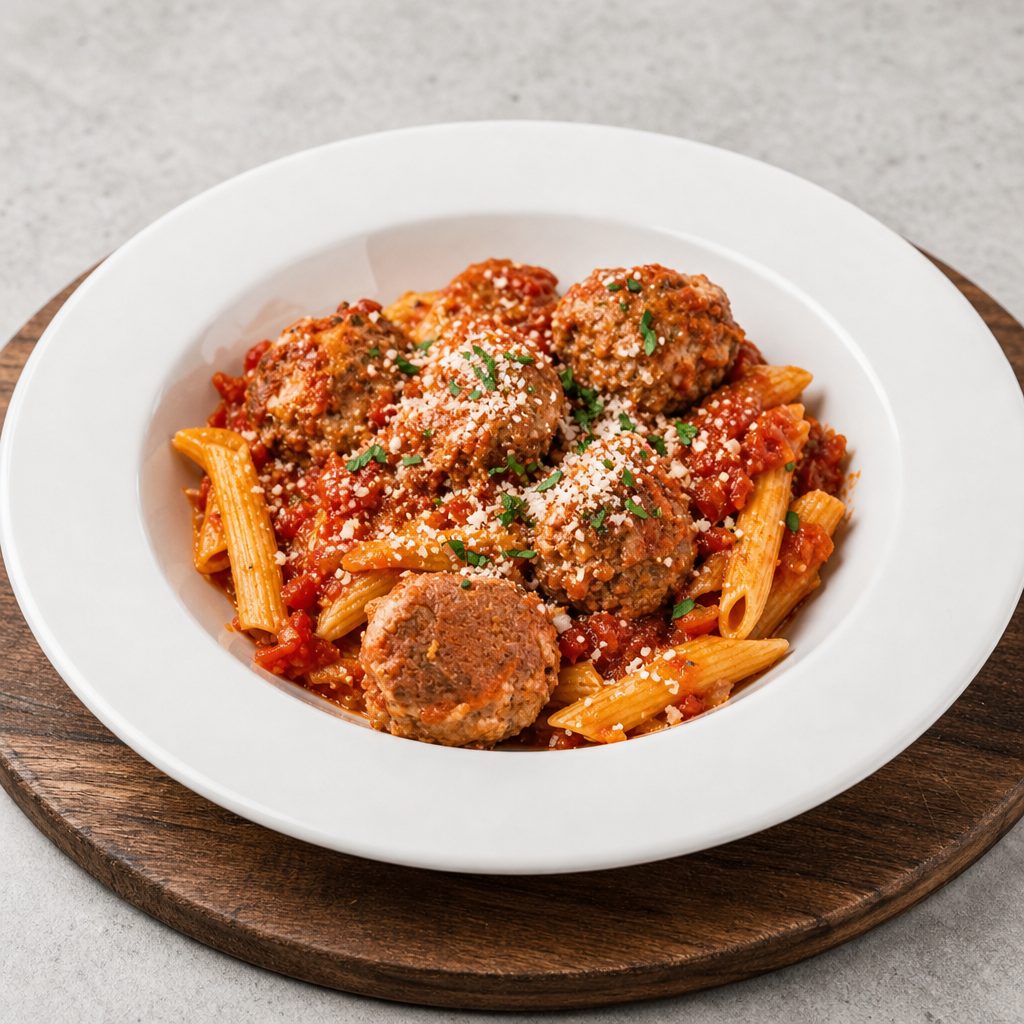 Penne Marinara with Meatball.