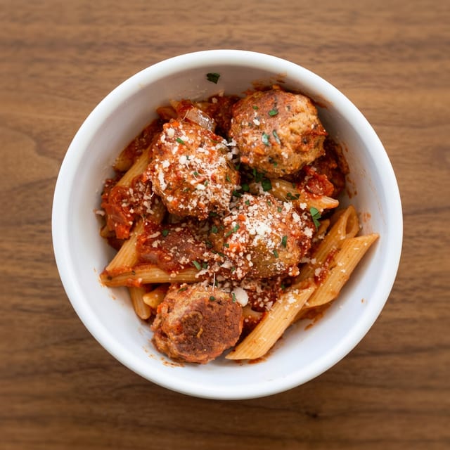 Penne Marinara with Meatball.