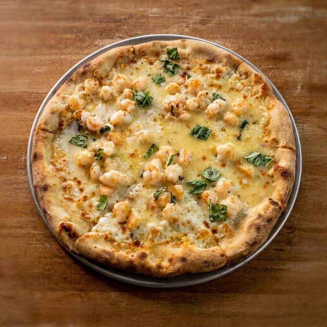 Shrimp Scampi Pizza.
